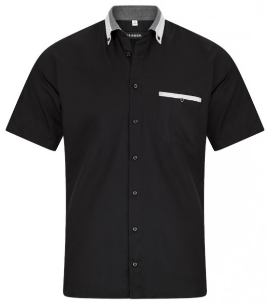 HUBER Kurzarm Hemd schwarz mit Kontrast Button-down-Kragen HU-0152 Regular