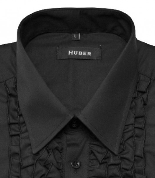 HUBER Qualitäts Rüschen Hemd schwarz Made in EU Kent HU-0092 Comfort Schnitt
