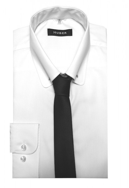 HUBER Hemd weiß Piccadilly Kragen mit Nadel und Krawatte Regular HU-5530 Regular