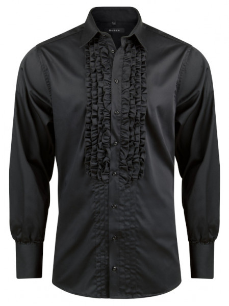 HUBER Qualitäts Rüschen Hemd schwarz Made in EU Kent HU-0092 Comfort Schnitt