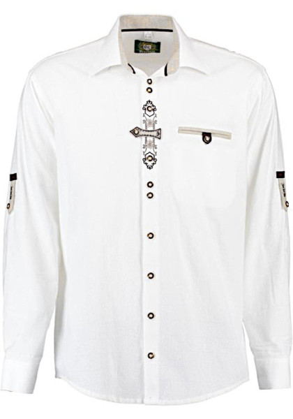 Trachtenhemd weiß mit Stickerei und Krempelarm Regular Fit TH-0250