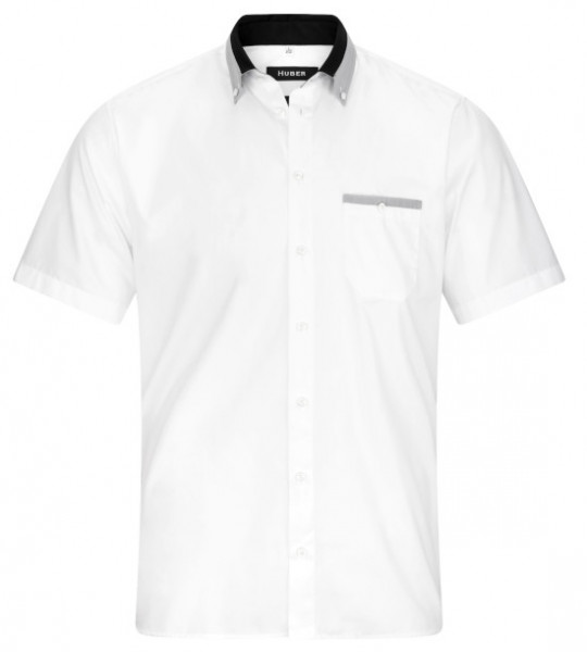 HUBER Kurzarm Hemd weiß mit Kontrast Button-down Regular Made in Europa HU-0151