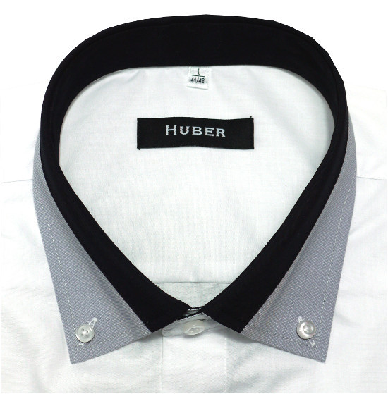 HUBER Kurzarm Hemd weiß mit Kontrast Button-down Regular Made in Europa HU-0151