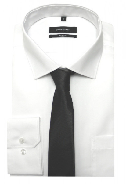 Seidensticker Langarm Hemd weiß bügelfrei incl. Krawatte schwarz SC-2001 Comfort