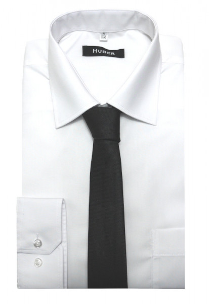 HUBER Hemd weiß bügelleicht inkl. Krawatte +Einstecktuch schwarz Regular HU-5173