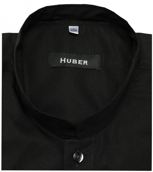 HUBER Herren Mao Mandarin Asia Stehkragen Hemd schwarz Regular HU-0072 Made inEU