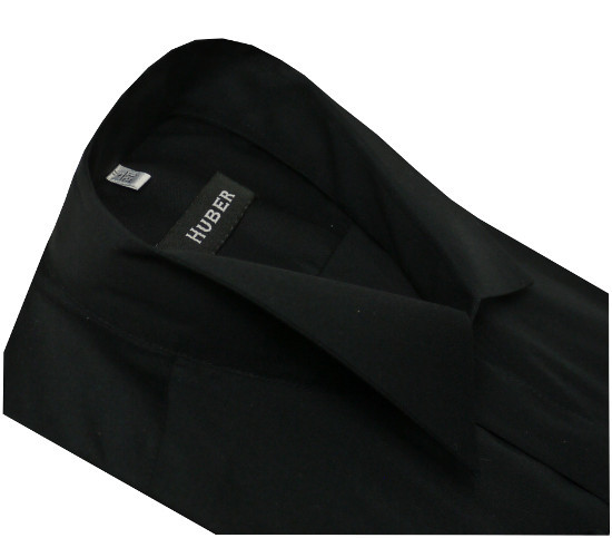 HUBER Smoking Hemd schwarz Kläppchen-Kragen HU-0352 Slim Fit -körperbetonte Form