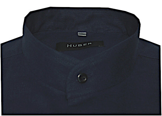 HUBER Stehkragen Hemd marine blau 100% Leinen nachhaltig HU-0043 Regular