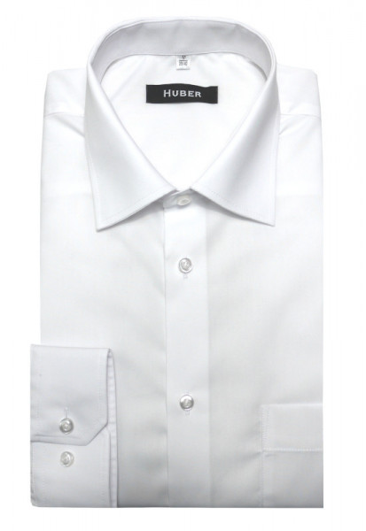 HUBER Hemd weiß bügelleicht inkl. Krawatte +Einstecktuch schwarz Regular HU-5173